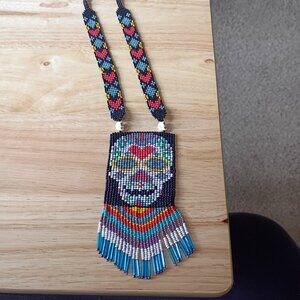 Handmade sugar skull beaded necklace